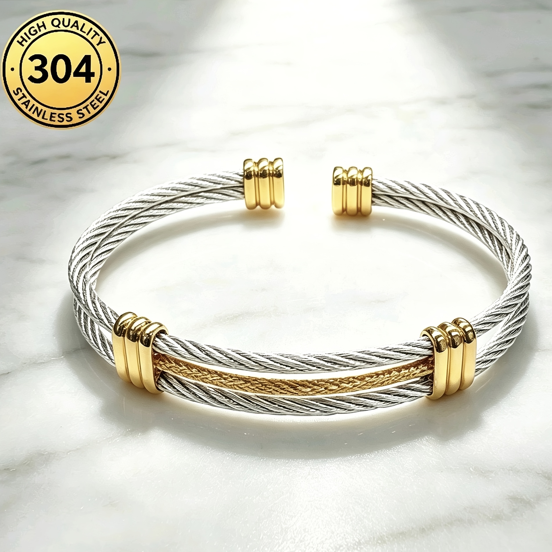 Minimalist Two-Tone Double Strand Cable Bracelet, Adjustable Gift